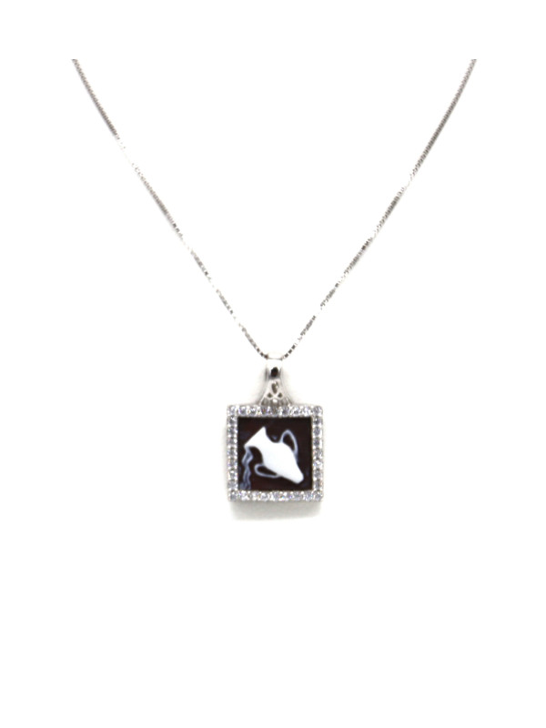 Collana Donna in Argento 925% con Ciondolo Segno Zodiacale Acquario Cammeo