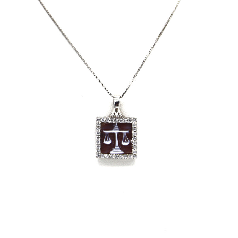 Collana Donna Nadir in Argento 925% con Ciondolo Segno Zodiacale Bilancia Cammeo