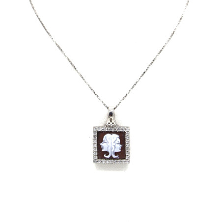 Collana Donna Nadir in Argento 925% con Ciondolo Segno Zodiacale Gemelli Cammeo con Conchiglia Sarda
