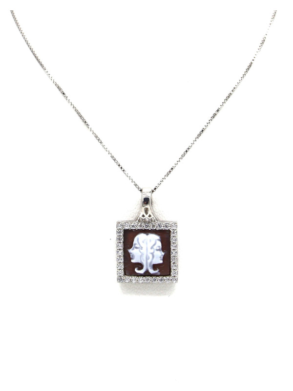 Collana Donna Nadir in Argento 925% con Ciondolo Segno Zodiacale Gemelli Cammeo con Conchiglia Sarda