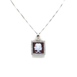 Collana Donna Nadir in Argento 925% con Ciondolo Segno Zodiacale Gemelli Cammeo con Conchiglia Sarda
