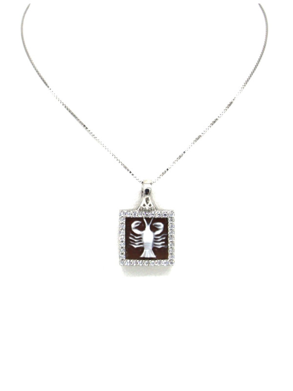 Collana Donna Nadir in Argento 925% con Ciondolo Segno Zodiacale Cancro Cammeo con Conchiglia Sarda