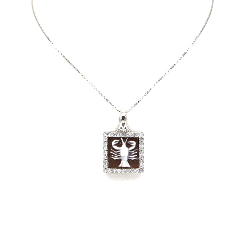 Collana Donna Nadir in Argento 925% con Ciondolo Segno Zodiacale Cancro Cammeo con Conchiglia Sarda