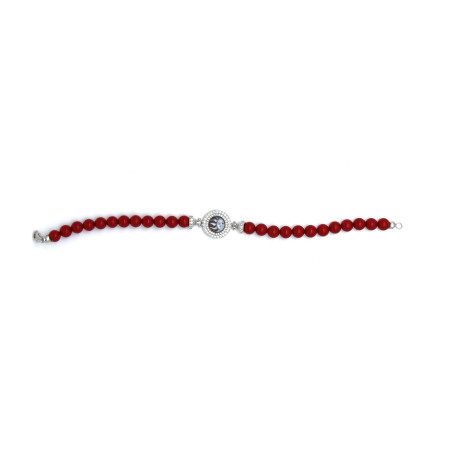 Bracciale Donna Nadir in Pasta di Corallo Rosso, Centrale in Argento 925 20cm
