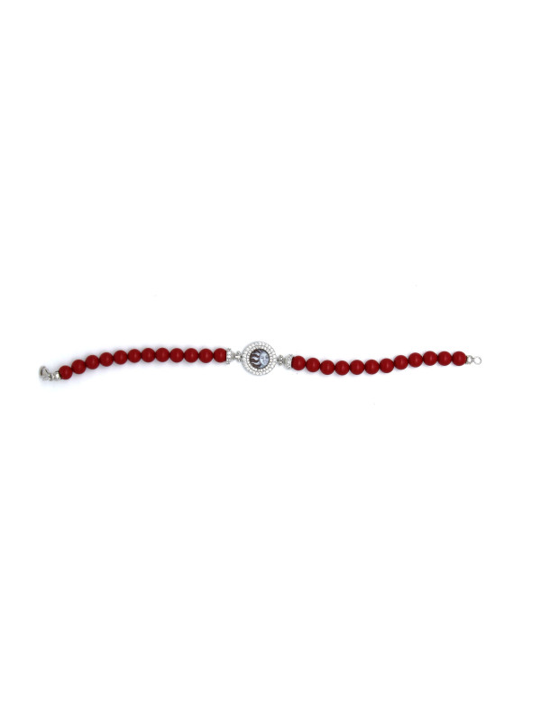 Bracciale Donna Nadir in Pasta di Corallo Rosso, Centrale in Argento 925 20cm