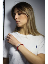Bracciale Donna Nadir in Pasta di Corallo Rosso, Centrale in Argento 925 20cm