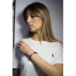 Bracciale Donna Nadir in Pasta di Corallo Rosso, Centrale in Argento 925 20cm