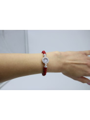 Bracciale Donna Nadir in Pasta di Corallo Rosso, Centrale in Argento 925 20cm