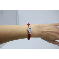 Bracciale Donna Nadir in Pasta di Corallo Rosso, Centrale in Argento 925 20cm