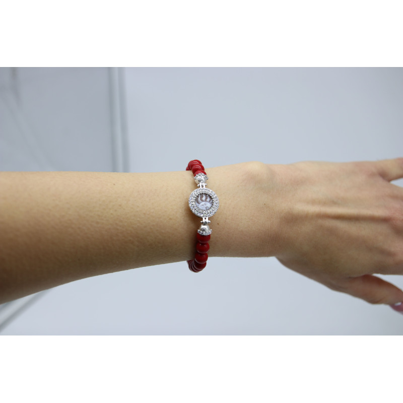 Bracciale Donna Nadir in Pasta di Corallo Rosso, Centrale in Argento 925 20cm