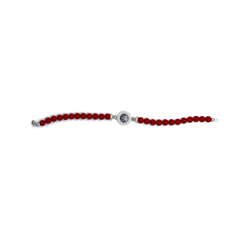 Bracciale Donna Nadir in Pasta di Corallo Rosso, Centrale in Argento 925 20cm