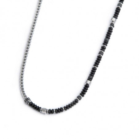 Collana Unisex Marlù 33CO0026-N fish bone dischetti onice nera e pietra lavica