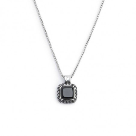 Collana Unisex Marlù 33CN0020-N Acciaio Silver con onice nera quadrata