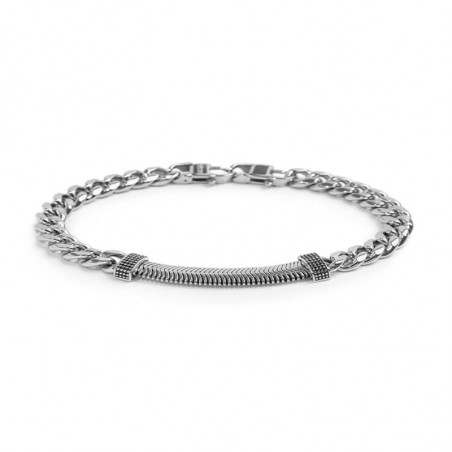 Bracciale unisex Marlù 33BR0037 cuban e snake piatta centrale con trama puntinata