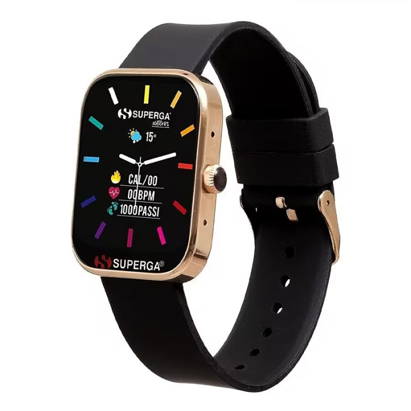 Orologio Smartwatch Unisex Superga Uniko SWT-STC003 Cassa Oro Rosa Cinturino Nero Orologio Smartwatch Unisex Superga Uniko SWT-STC003 Cassa Oro Rosa Cinturino Nero
