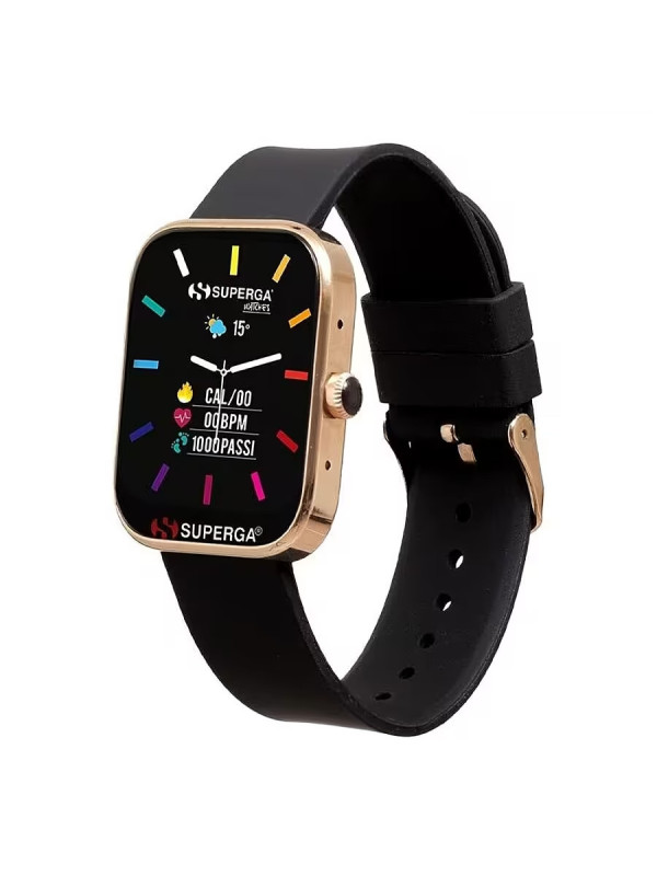 Orologio Smartwatch Unisex Superga Uniko SWT-STC003 Cassa Oro Rosa Cinturino Nero