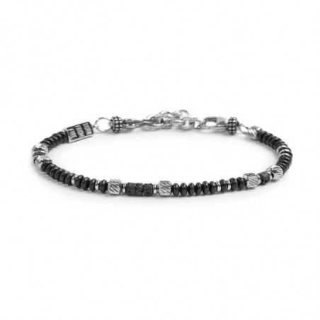 Bracciale unisex Marlù 33BR0033-N dischetti di onice nera e pietra lavica e anellini in acciaio