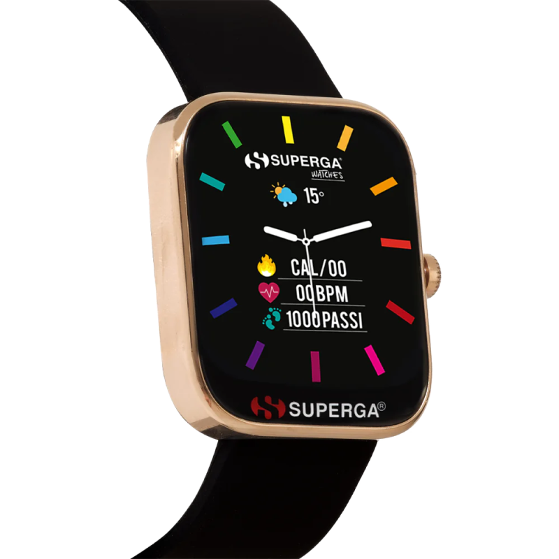 Orologio Smartwatch Unisex Superga Uniko SWT-STC003 Cassa Oro Rosa Cinturino Nero