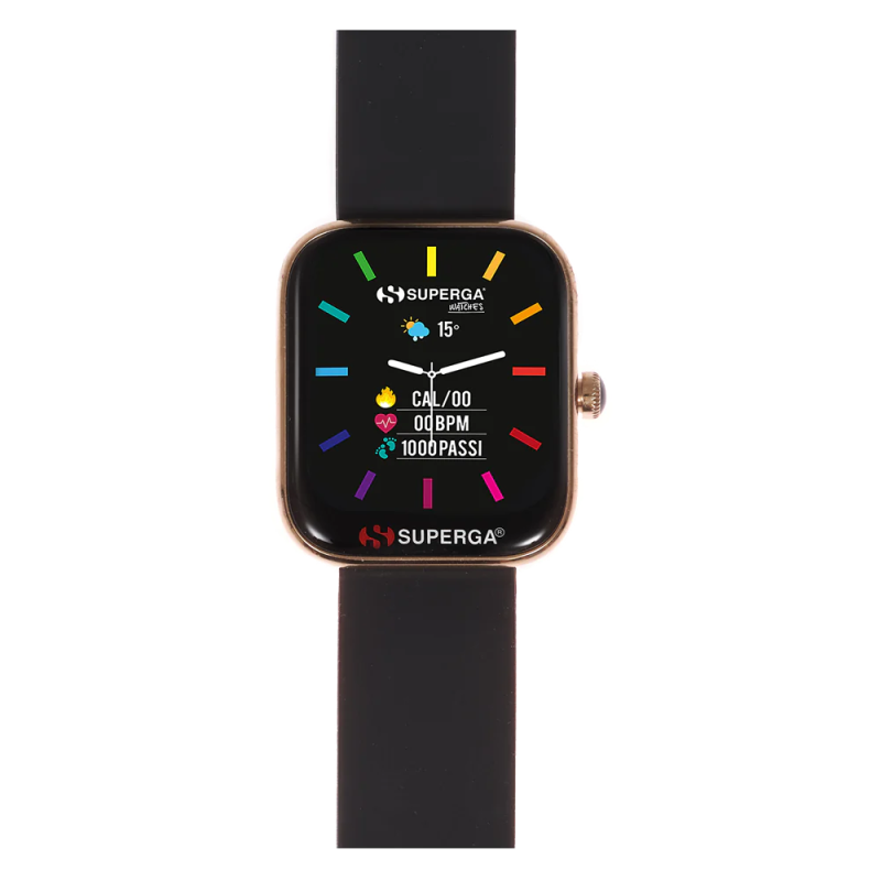 Orologio Smartwatch Unisex Superga Uniko SWT-STC003 Cassa Oro Rosa Cinturino Nero