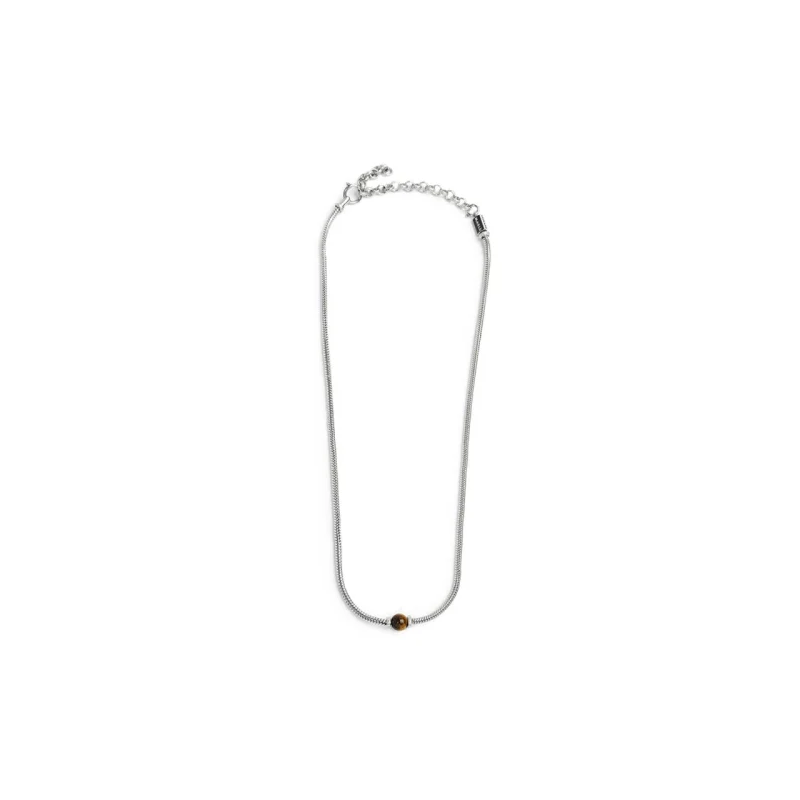 Collana Uomo Marlù catena snake in acciaio e occhio di tigre 13CO0153-M Collana Uomo Marlù catena snake in acciaio e occhio di tigre 13CO0153-M