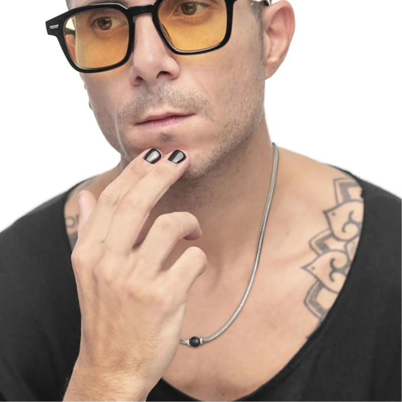 Collana Uomo catena snake Marlù in acciaio con sfera onice 13CO0153-N