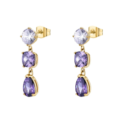 Orecchini Donna Brosway BIG23 – Pendenti in Acciaio Oro con Zirconi Viola