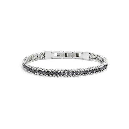 Bracciale Uomo Marlù Sparkles 31BR0001N-M in Acciaio 316 Catena Grumetta Argento