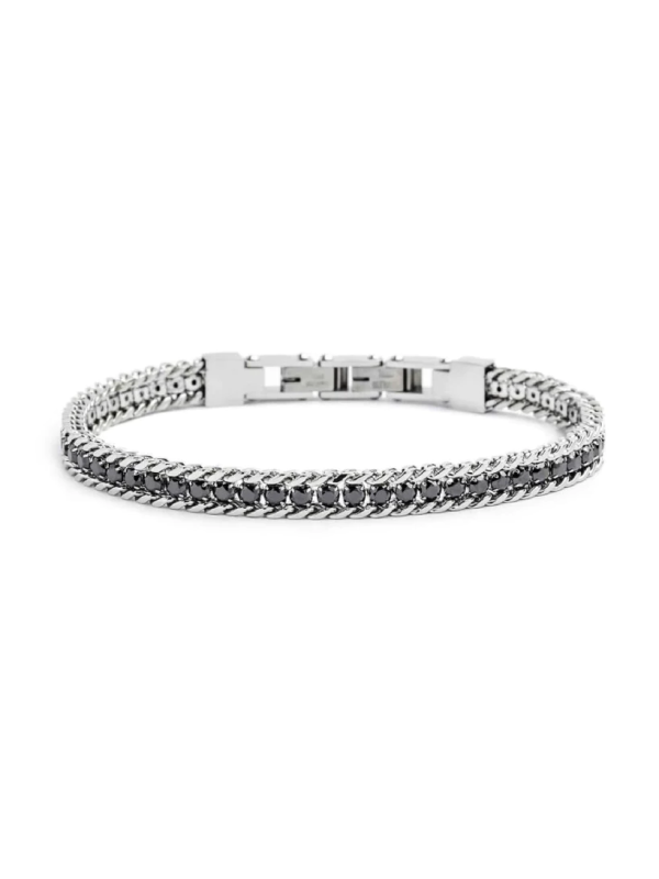 Bracciale Uomo Marlù Sparkles 31BR0001N-M in Acciaio 316 Catena Grumetta Argento