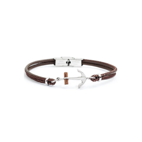 Bracciale Uomo Marlù Man Class 4BR1817M in Pelle Marrone con Centrale Ancora