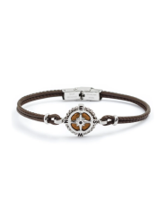 Bracciale Uomo Marlù Man Class 4BR1818M Cinturino Pelle Marrone Rosa dei Venti