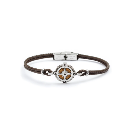 Bracciale Uomo Marlù Man Class 4BR1818M Cinturino Pelle Marrone Rosa dei Venti