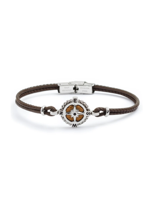 Bracciale Uomo Marlù Man Class 4BR1818M Cinturino Pelle Marrone Rosa dei Venti
