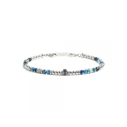 Bracciale Uomo Marlù 1BR0006 in Acciaio 316L con Pietre Agata Blu 4mm