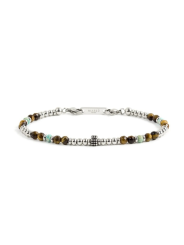 Bracciale Uomo Marlù 1BR0008 in Acciaio 316L Argento e Marrone Pietra Turchese
