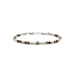 Bracciale Uomo Marlù 1BR0008 in Acciaio 316L Argento e Marrone Pietra Turchese