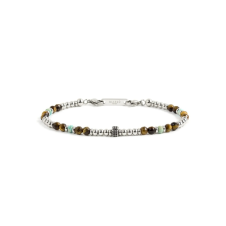 Bracciale Uomo Marlù 1BR0008 in Acciaio 316L Argento e Marrone Pietra Turchese