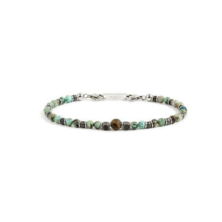 Bracciale Uomo Marlù 1BR0013 in Acciaio 316L Pietre Argento, Verde e Marrone