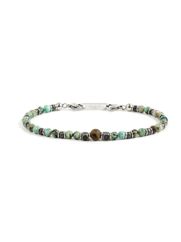 Bracciale Uomo Marlù 1BR0013 in Acciaio 316L Pietre Argento, Verde e Marrone