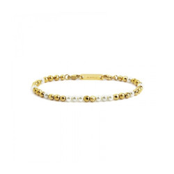 Bracciale Unisex Marlù 2BR0081G-W in Acciaio Ematite Oro e Perle Sintetiche