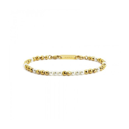 Bracciale Unisex Marlù 2BR0081G-W in Acciaio Ematite Oro e Perle Sintetiche