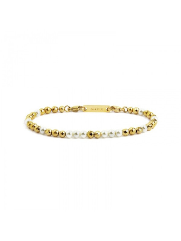 Bracciale Unisex Marlù 2BR0081G-W in Acciaio Ematite Oro e Perle Sintetiche