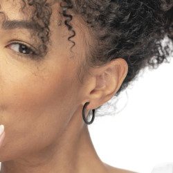 Mono Orecchino Unisex Marlù 33OR0112N a cerchio 2,1 cm trama diamantata Nero