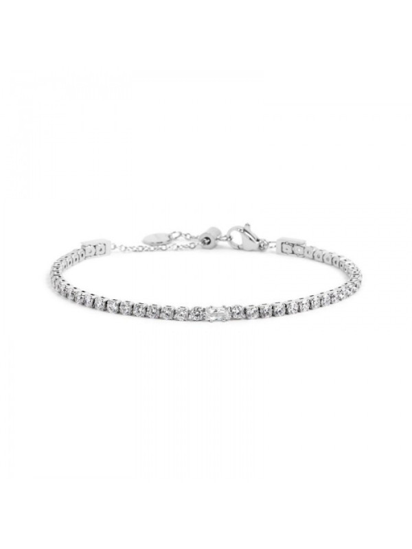 Bracciale Unisex Marlù Tennis 2BR0106-W in Acciaio Silver e Zirconi Bianchi