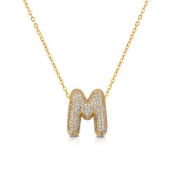 Collana Donna OpsObject OPSCL-1028 In Acciaio Oro Con Iniziale M E Zirconi