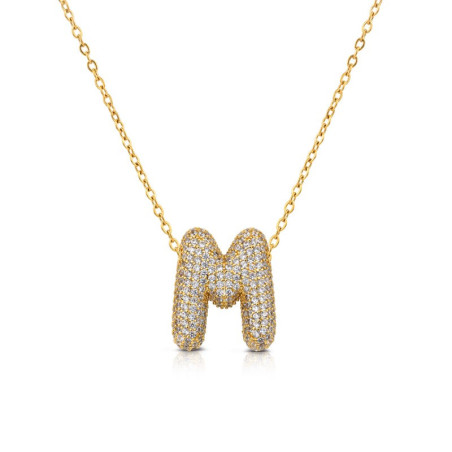 Collana Donna OpsObject OPSCL-1028 In Acciaio Oro Con Iniziale M E Zirconi