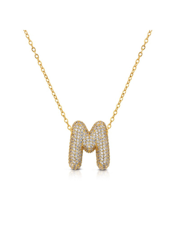 Collana Donna OpsObject OPSCL-1028 In Acciaio Oro Con Iniziale M E Zirconi