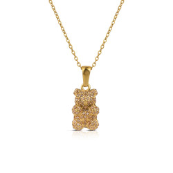 Collana Donna OpsObject OPSCL-1041 Teddy Orso Acciaio Oro e Cristalli