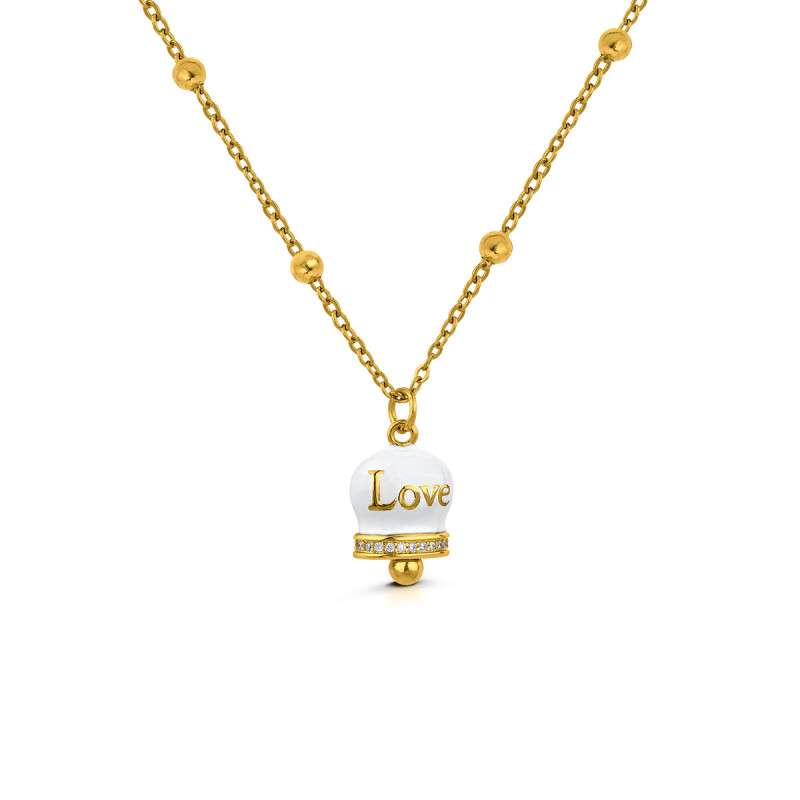 Collana Donna OpsObject Mybell OPSCL-1006 Acciaio Oro con Campana Bianca