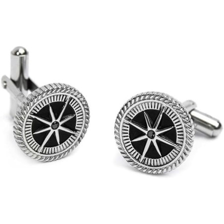 Gemelli Uomo Marlù 30GE0001-N Tondi in Acciaio Silver con rosa dei venti