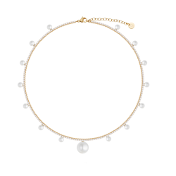 Collana Donna Liujo LJ3021 Tennis Acciaio Oro con Perle